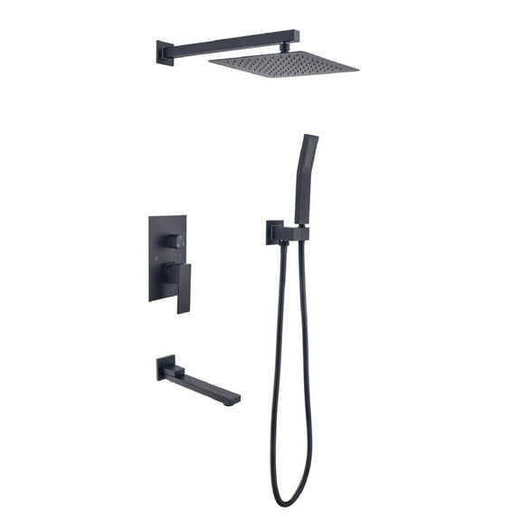 Cfowner Shower System, Wall Mounted Shower Faucet Set for Bathroom, 10" Square Handheld Shower Set, Matte Black