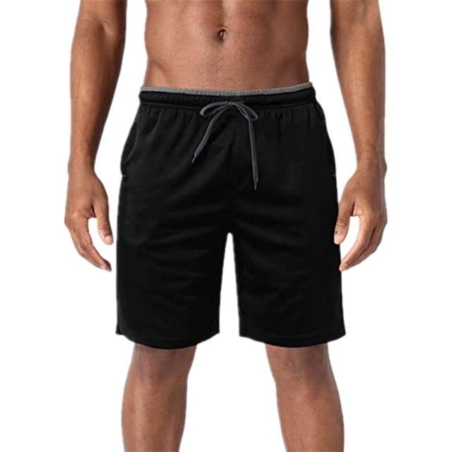 Aayomet Mens Running Shorts Tethered Color Matching Five Point Sports Beach Shorts (Black, XXL)
