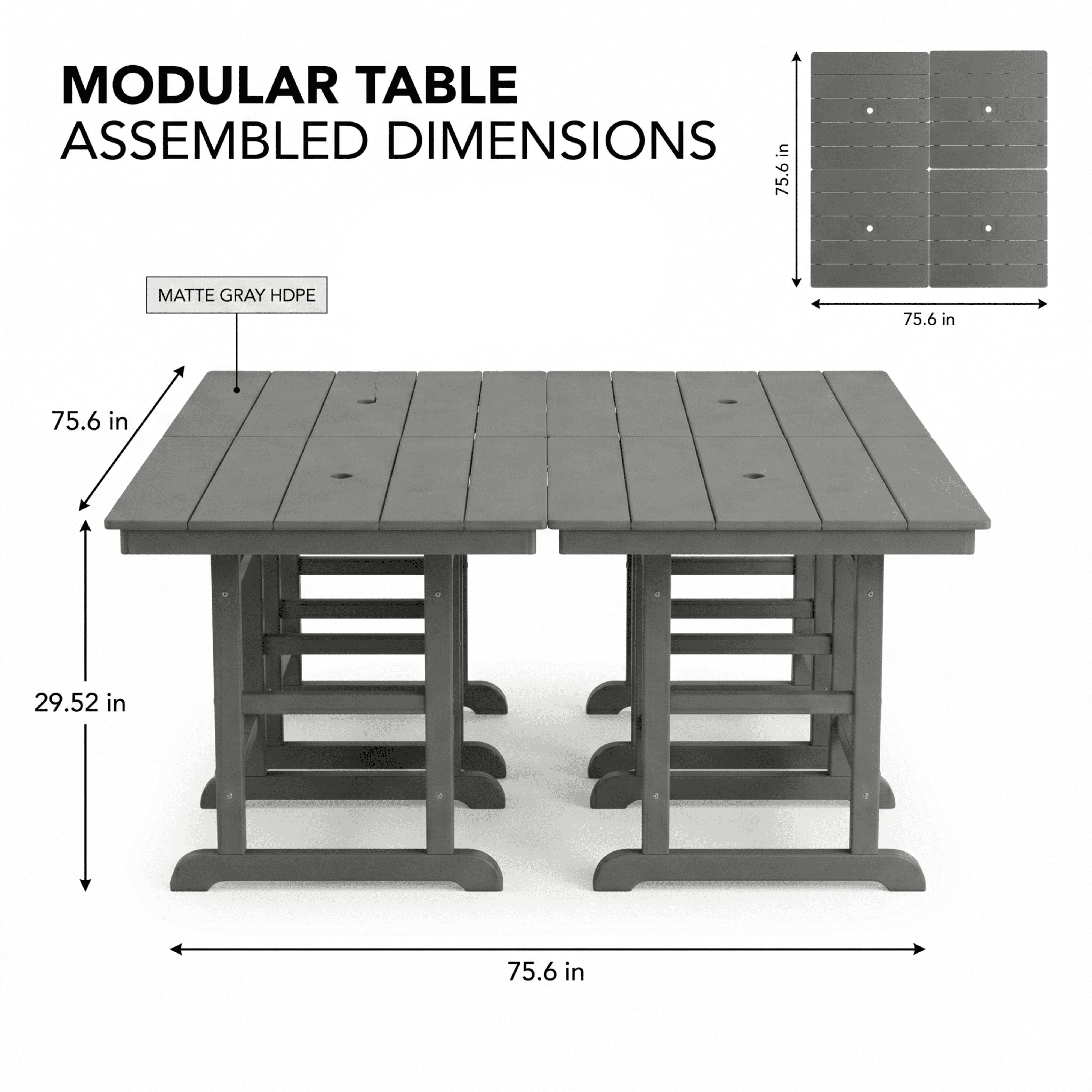 Outdoor Folding Dining Table, 37.8 Inch Square Table for Garden Backyard Patio, Gray