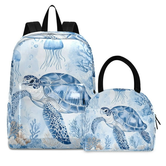 ALAZA Backpack Set Turtle Watercolor Elementary School Bags Student BookBag with Lunch Bag
