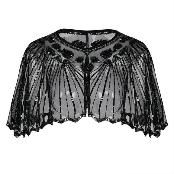 SWSMCLT Women's Flowy Cape Mesh Luxury Polyester Chiffon Semi Formal Black One Size