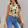 thumbnail image 6 of Abstract Gold Navy Triangle Pattern Blouses Women Bow Tops Elegant Sleeveless Office Work Shirt Casual Holiday Women's Tops, 6 of 6