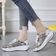 thumbnail image 2 of LOVZFMLL Wedges Sneakers for Women Trendy Fashion Spakle Glitter Dress Shoes Non-Slip Lace-Up Comfort Walking Shoes for Casual Silver 5.5, 2 of 8