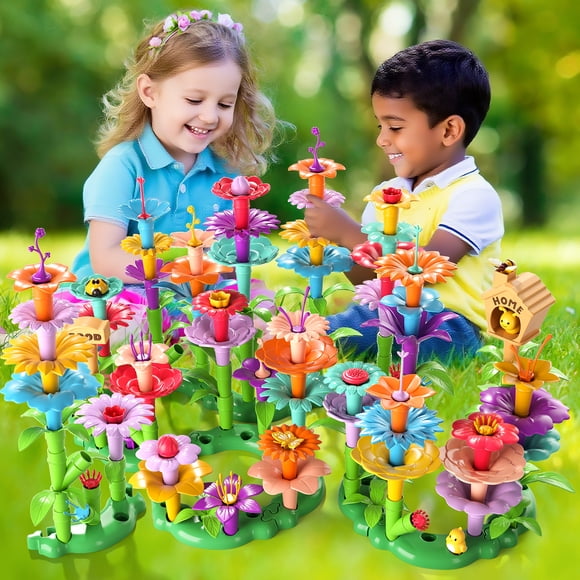 Ensemble de Construction de Jardin de Fleurs de 148 Pcs Jouets à Tige Activités de Jardinage Idées Bricolage Artisanat, Meilleur Jeu d'Empilage pour Garderie Maternelle Famille Enfants de 3 à 7 Ans