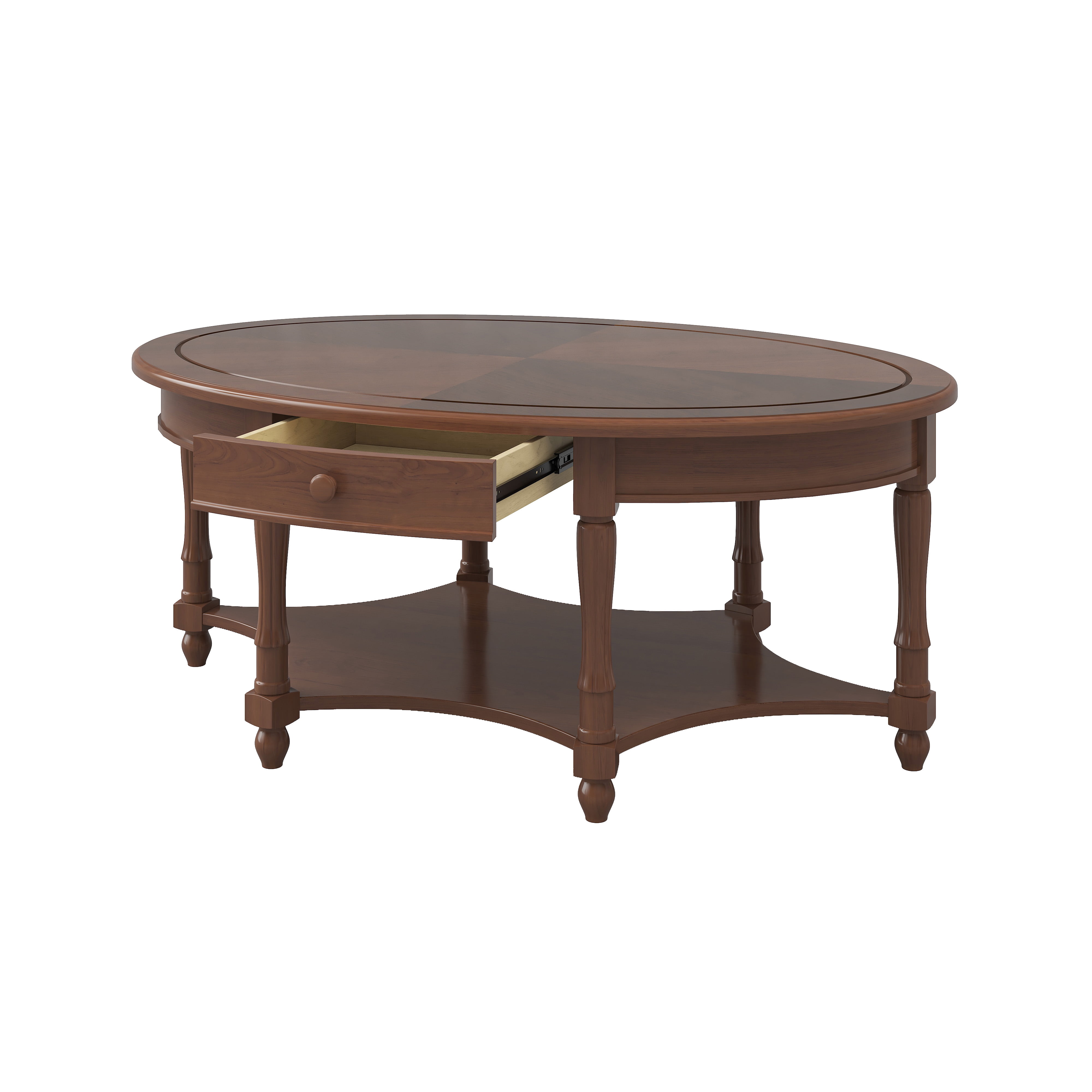 GARITIN Oval Coffee Table 45 Inch, Vintage Cocktail Table with Drawer and Storage Shelf for Living Room, Dark Walnut