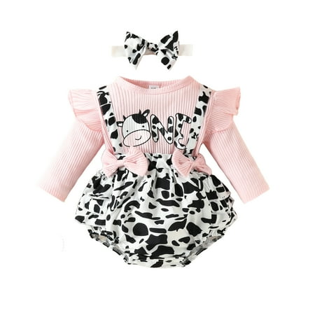 

Preemie Clothes Girl Boy Baby Onsies Crawlsuit+Hairband Onesie Baby Printed Wear Pink 12M