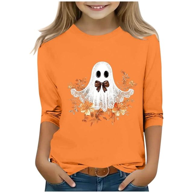 Chandail d'Halloween pour Garçons Chandails d'Halloween pour Enfants Manches 3/4 Col Rond Imprimé Chandail du Bas Haut