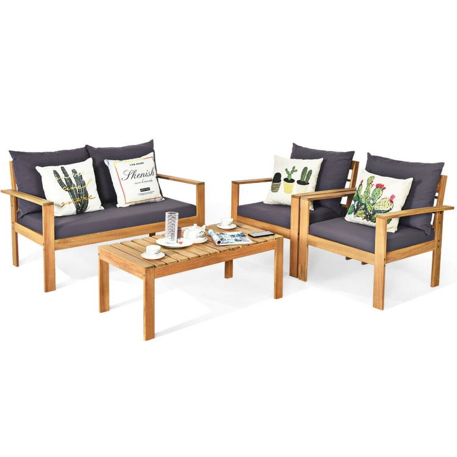 Aimee Lii 4 Pieces Patio Solid Wood Furniture Set, Wood Outdoor Furniture, Gray Aimee Lii 4 Pieces Patio Solid Wood Furniture Set, Wood Outdoor Furniture, Gray