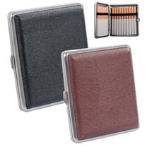 2pcs Leather-Wrapped Metal Cigarette Case, Holds 20 Cigarettes, Portable & Reusable Hard Shell Box for Men and Women