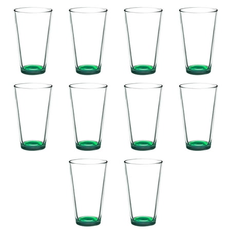 

Heavy Duty Beer Pint Glasses by ARC 16 oz. Set of 10 Bulk Pack - USA Made Restaurant Glassware Perfect for Beer Cocktails Soda Other Beverages - Green
