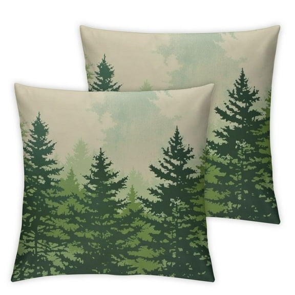 nygtbtfer  Throw Pillowcase - Green Forest Lodge Decorative Throw Pillowcase with Layered Forest Pattern - Square White