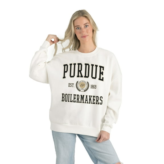 Women's Gameday Couture White Purdue Boilermakers Premium Fleece Drop Shoulder Oversized Pullover Sweatshirt