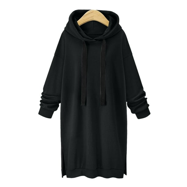 ICHUANYI Clearance Women's Color Long Velvet Loose Casual Long Sleeved Hooded Tops(Black, XL) ICHUANYI WER2023081201521