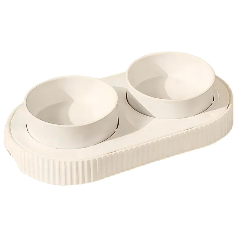 Yiran White Ceramic Heated Double Bowl for Cats & Dogs