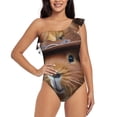 thumbnail image 4 of Daiia Cowboy Hat Guinea Pig Women's One Piece Swimsuits Personalized One Shoulder Swimwear Asymmetric Ruffle Bathing Suits-Medium, 4 of 8