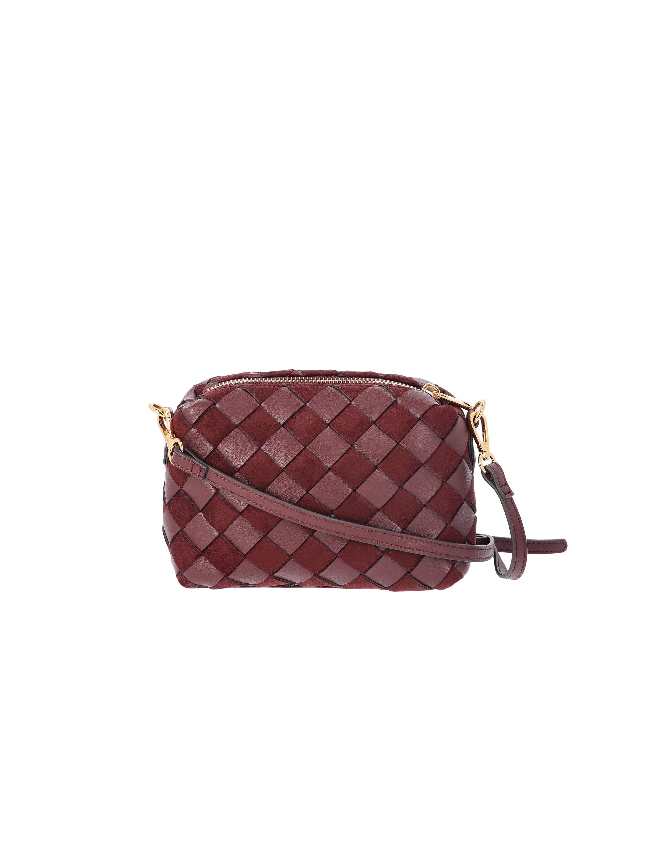 Time and Tru Women's Woven Faux Leather and Suede Mini Crossbody Bag, Burgundy