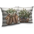 thumbnail image 2 of Christmas Winter Pillow Covers 16x16 Inch Set of 2 Gloves Eucalyptus Holly Decorative Throw Pillows Xmas Holiday Seasonal Grey Stripes Cushion Case for Outdoor Couch Patio, 2 of 6