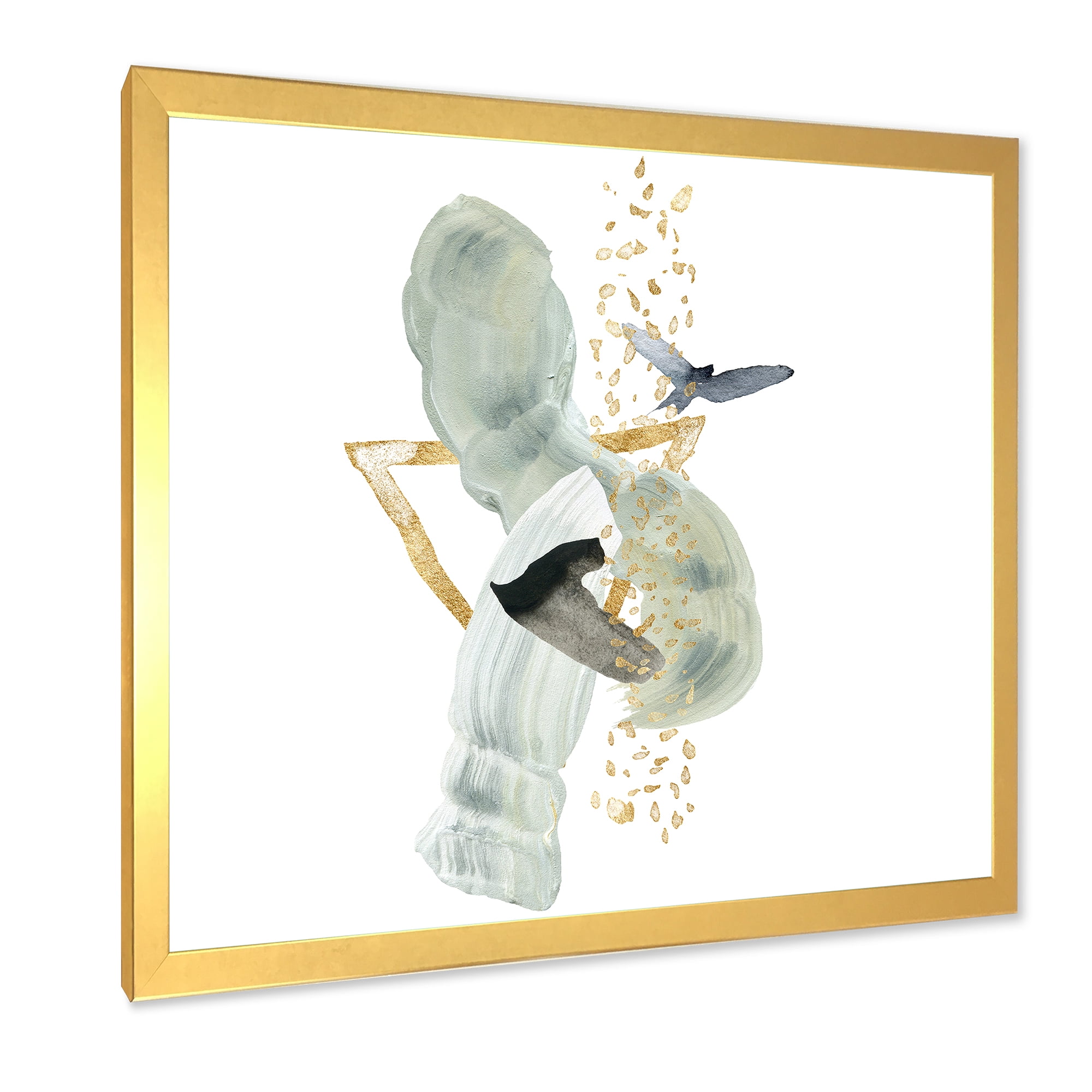 Designart 'Abstract Golden Mountain With Bird and Moon' Modern Framed Art Print