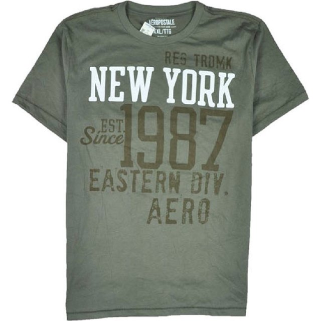 Aeropostale New York Graphic playera para hombre, marrón, XS