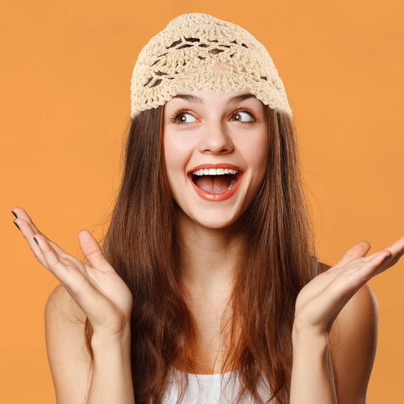 Handmade Crocheted Lace Beanie Hat Vintage Style Casual Elegant Headwear for Women and Girls
