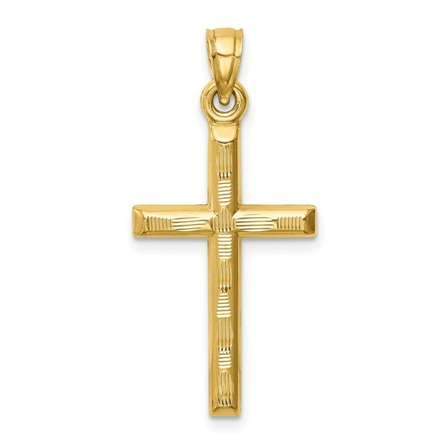 14k Gold Hollow Sparkle Cut Religious Faith Cross Pendant Necklace