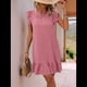 thumbnail image 5 of Vestidos de Verano para Mujer, Cuello Redondo, Corta, Dobladillo con Volantes, Minivestido Informal, Rosa, Talla XL, 5 of 7