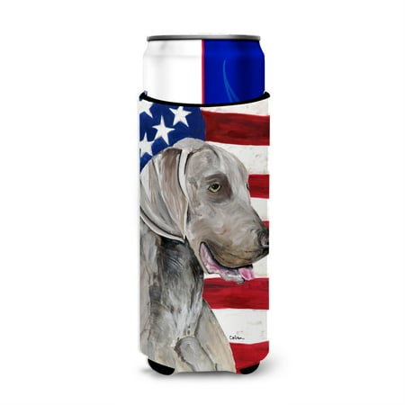 

USA American Flag with Weimaraner Ultra Beverage Insulators for slim cans SC9021MUK