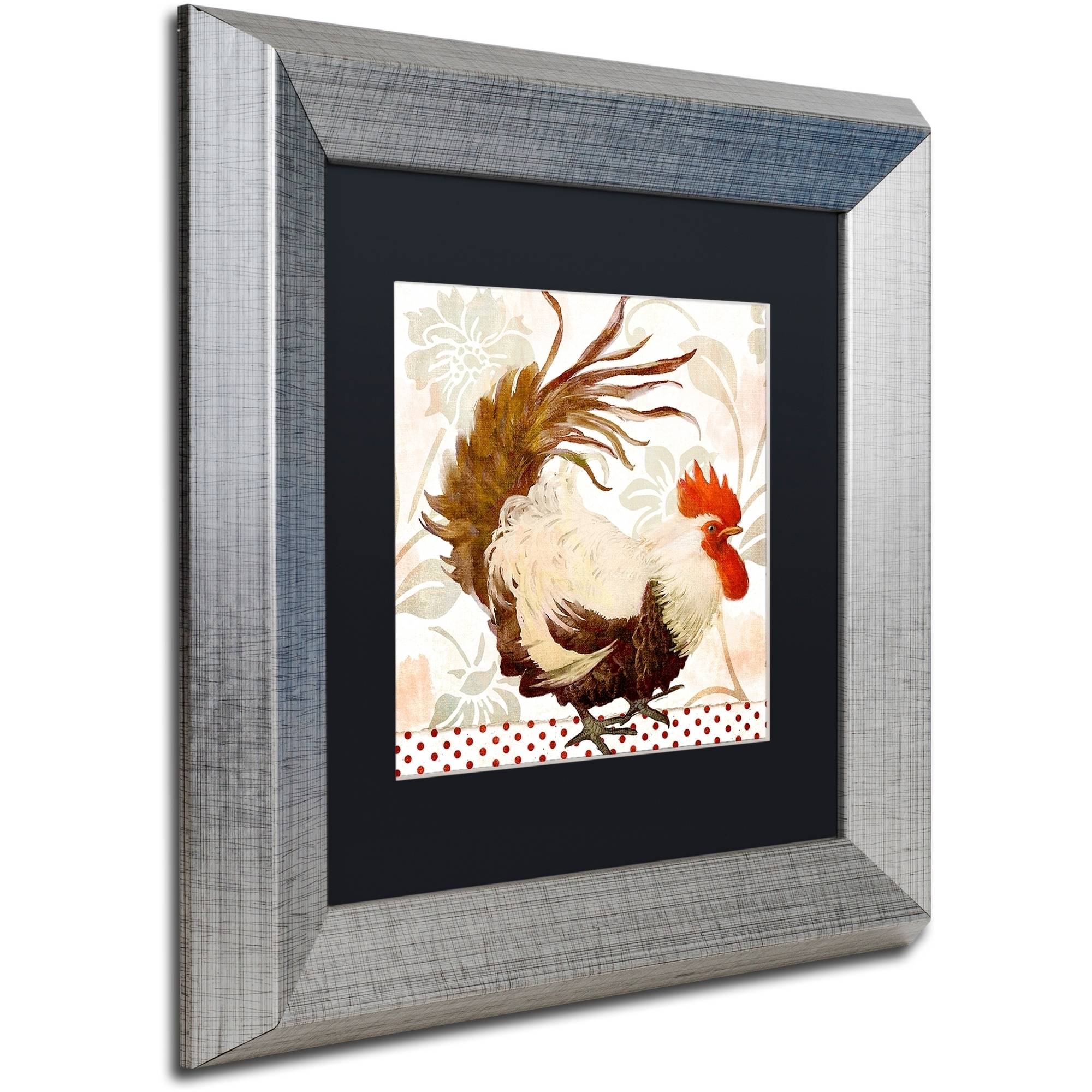 Trademark Fine Art "Rooster Damask II" Canvas Art by Color Bakery Black Matte, Silver Frame