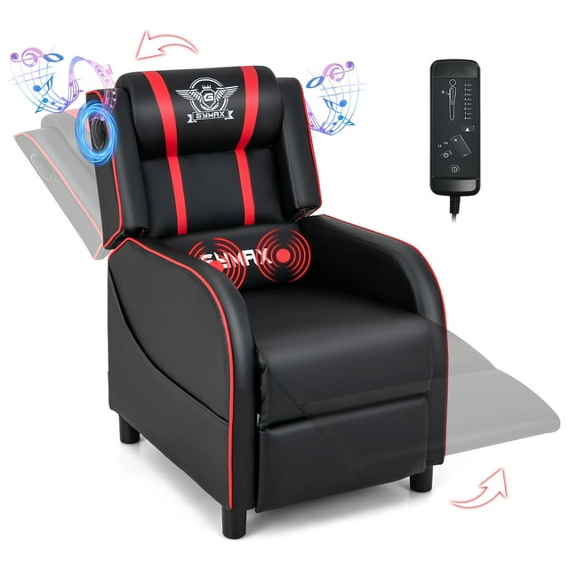 Gymax Fauteuil Inclinable de Massage pour Gaming en Cuir PU Fauteuil Simple Rouge
