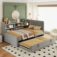 thumbnail image 3 of Harper & Bright Designs Twin Size L Shaped Platform Bed with Trundle, Wood Upholstered Corner Bed Frame with Storage Shelves, USB & Outlet, Gray, 3 of 21