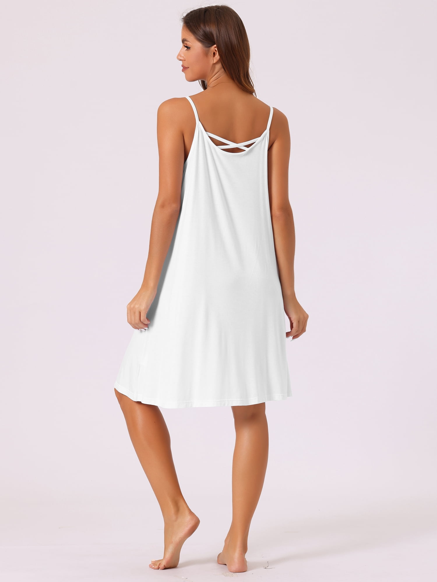 DARING DIVA Women's Sleeveless Spaghetti Strap Cross Back Nightwear 3XL White