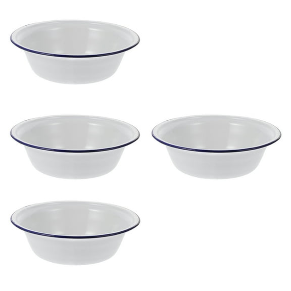 WRISTBIQUE Enamel Soup Bowls White For Families Kitchen Use 4Pcs 7.9In Diameter 2.4In Height