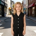 thumbnail image 2 of GiLiling School Vest for Girls Boys Button Uniform Sweater Vest Sleeveless Cable Knit V Neck Fall Winter Waistcoat (Black, 7-8 Years), 2 of 8