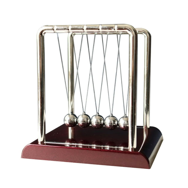Newton's Cradle Metal Pendulum Educational Physics Toy with a square design, featuring electroplated steel balls suspended on thin wires and a durable red plastic base. This kinetic energy toy is ideal for teaching physics concepts, relieving stress, or as a decorative piece for offices, bedrooms, or cafes.