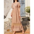 thumbnail image 3 of Women's Boho Short Sleeve V Neck Lace Wrap High Waist Dress Floral Beach Bohemian Ruffle Maxi Dress, 3 of 5