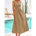thumbnail image 2 of Women'S 2025 Summer Spaghetti Strap Maxi Dresses Plaid Square Neck A Line Casual Beach Vacation Long Sundress Camel XXL, 2 of 7