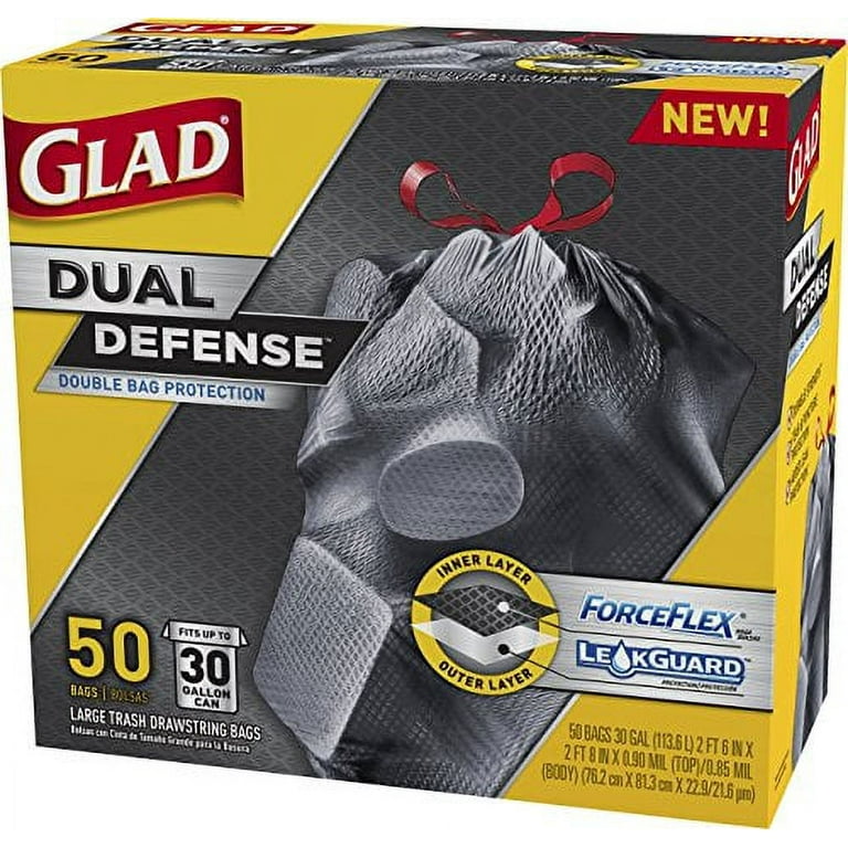 Glad Dual Defense 30 Gal. Large Black Trash Bag (25-Count) - Power