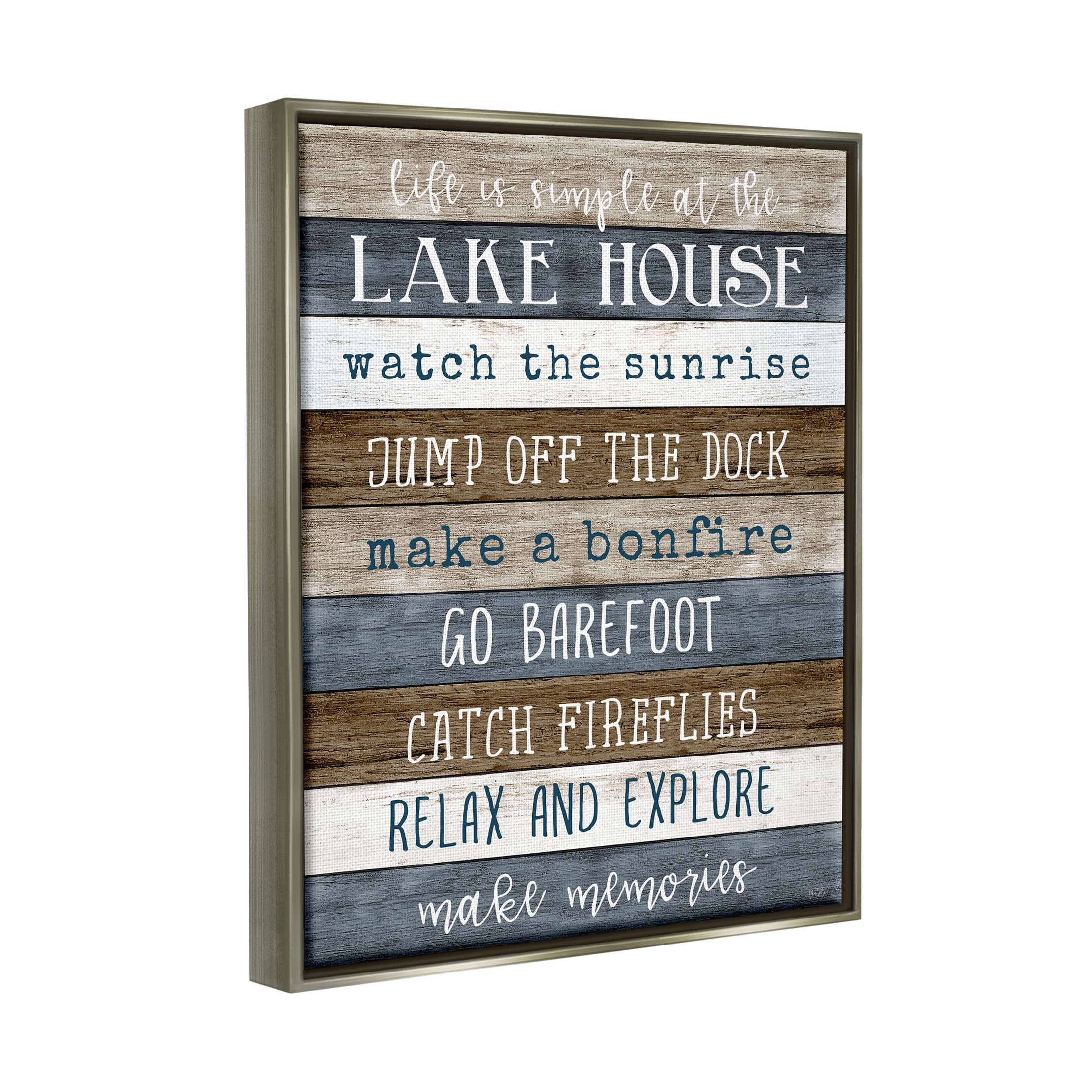 Stupell Industries Life Is Simple Lake House List Graphic Art Luster Gray Floating Framed Canvas Print Wall Art, Design by Natalie Carpentieri