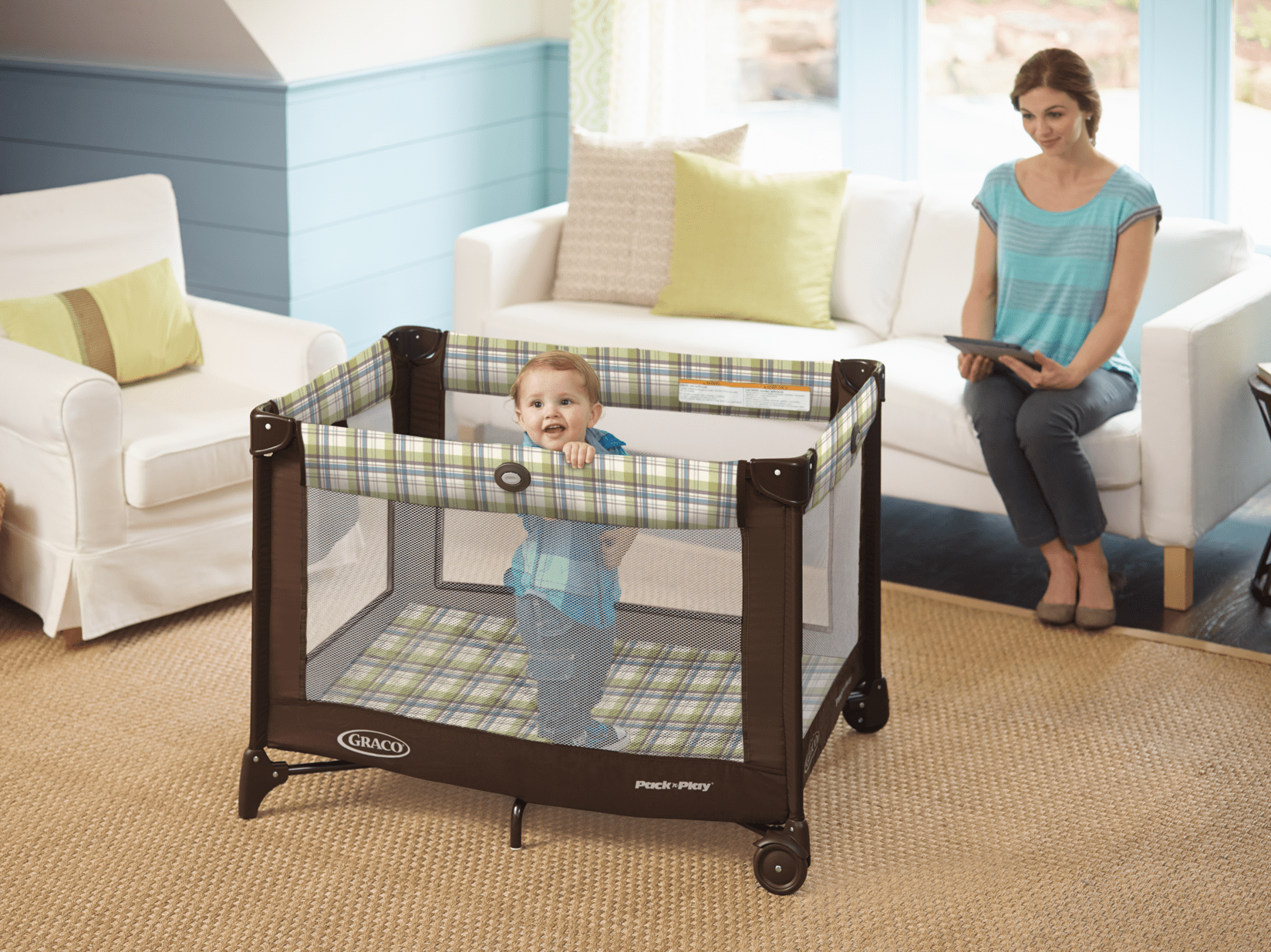 graco pack and play green