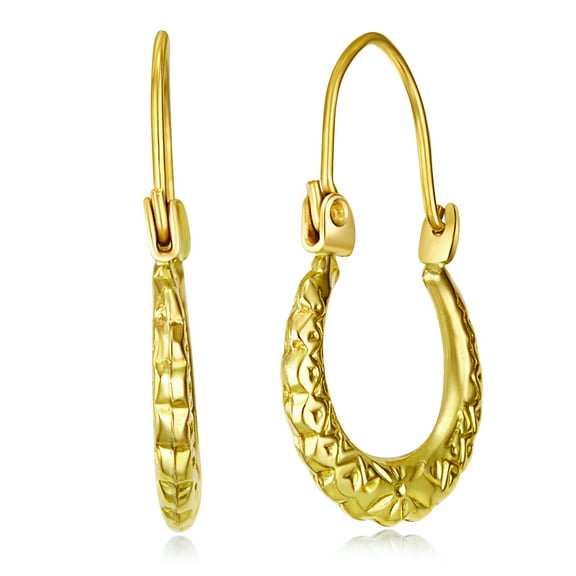 Wellingsale Ladies 14k Yellow Gold Polished Diamond Cut Fancy Hollow Oval Hoop Earrings (15 X 22mm)