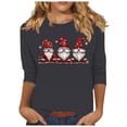 thumbnail image 3 of BiZtdJrK Daily Sales of the Day Womens Gnomes Printed Christmas Shirts Casual Round Neck 3/4 Sleeve Shirts 2025 Fall Fashion Pullover Tops Gray M, 3 of 5