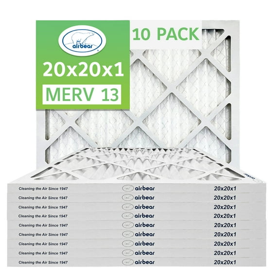 20x20x1 Air Filter MERV 13 (10-Pack) TRION Air Bear Pleated HVAC Air Filters Replacement (Actual Size 19.5 x 19.5 x .75)
