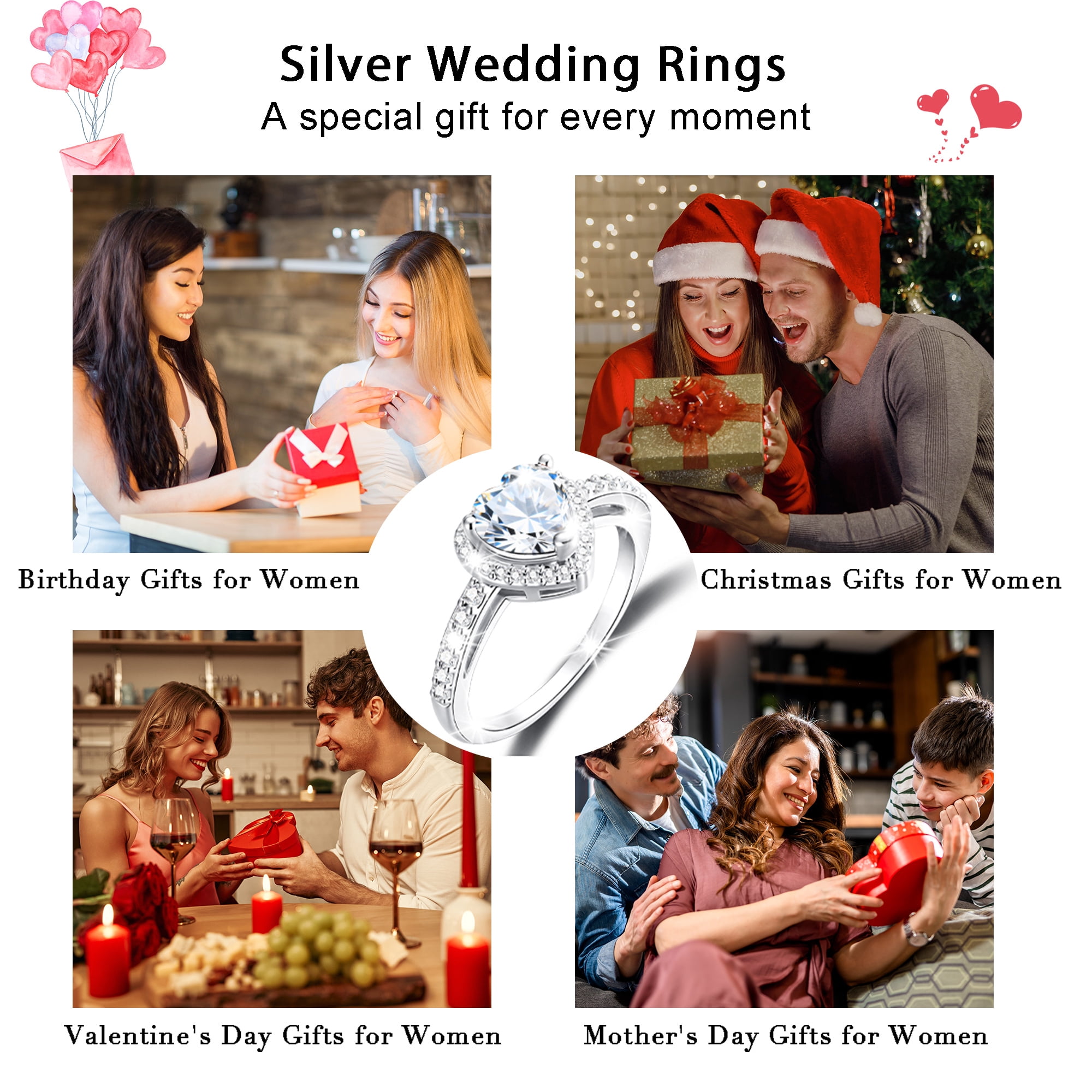 APSVO S925 Sterling Silver Plated Love Heart Rings for Women Girls April Birthstone Ring with CZ Eternity Promise Band Wedding Birthday Graduation Jewelry Gifts Teen Mom Her Adults Kids
