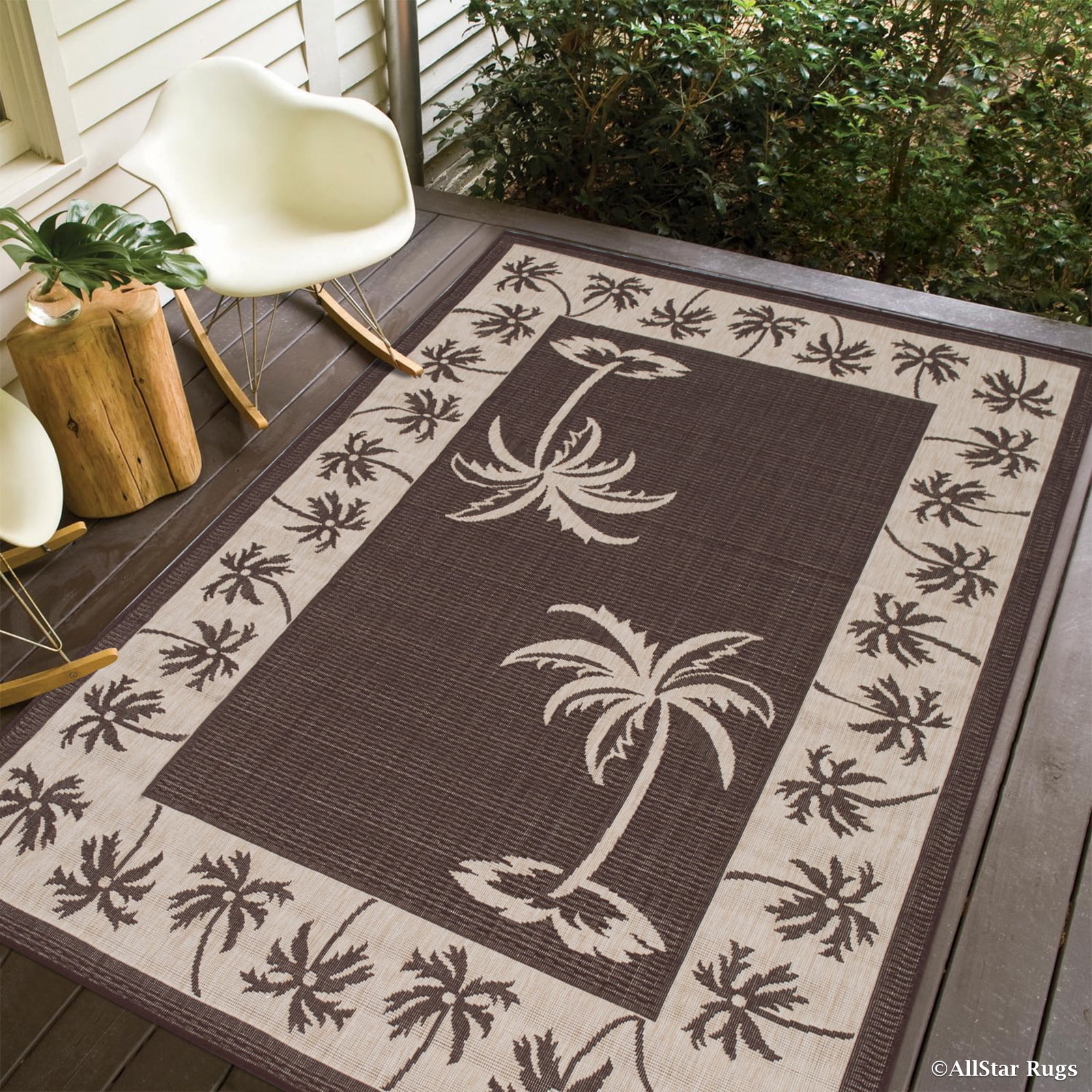 Chocolate Allstar Indoor Outdoor All Weather Rug with Palm ...