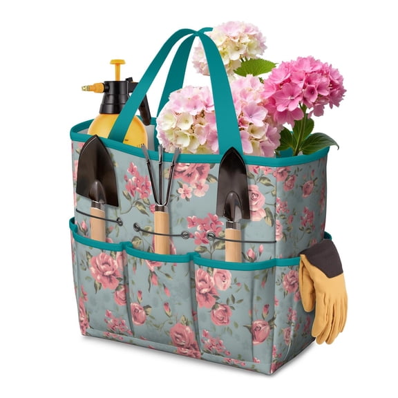 Garden Tool Bag,Pioneer Flower Floral Print Pattern Garden Tool Organizer,Garden Gifts,Waterproof Multi-Pocket Garden Tool Storage 11.8x5.5x11.4 Inch(Tools NOT Included)