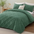 thumbnail image 7 of Exclusivo Mezcla Ultrasonic California King Quilt Set, 3-Piece Lightweight Bedspreads Modern Striped Coverlet, Green, 7 of 7