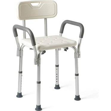 Medline Shower Bath Chair with Back and Padded Armrests, Height Adjustable, Supports up to 350 lbs., White