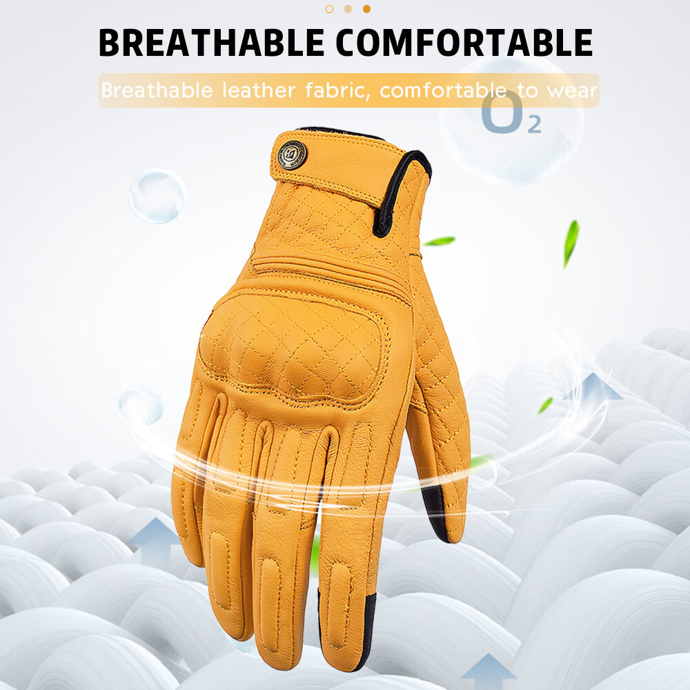 MJMOTO Retro Leather Motorcycle Riding Gloves Men Women Touchscreen Motocross Gloves Built-in Protective Shell Motorbike Gloves Motorcyclist Rider Gloves
