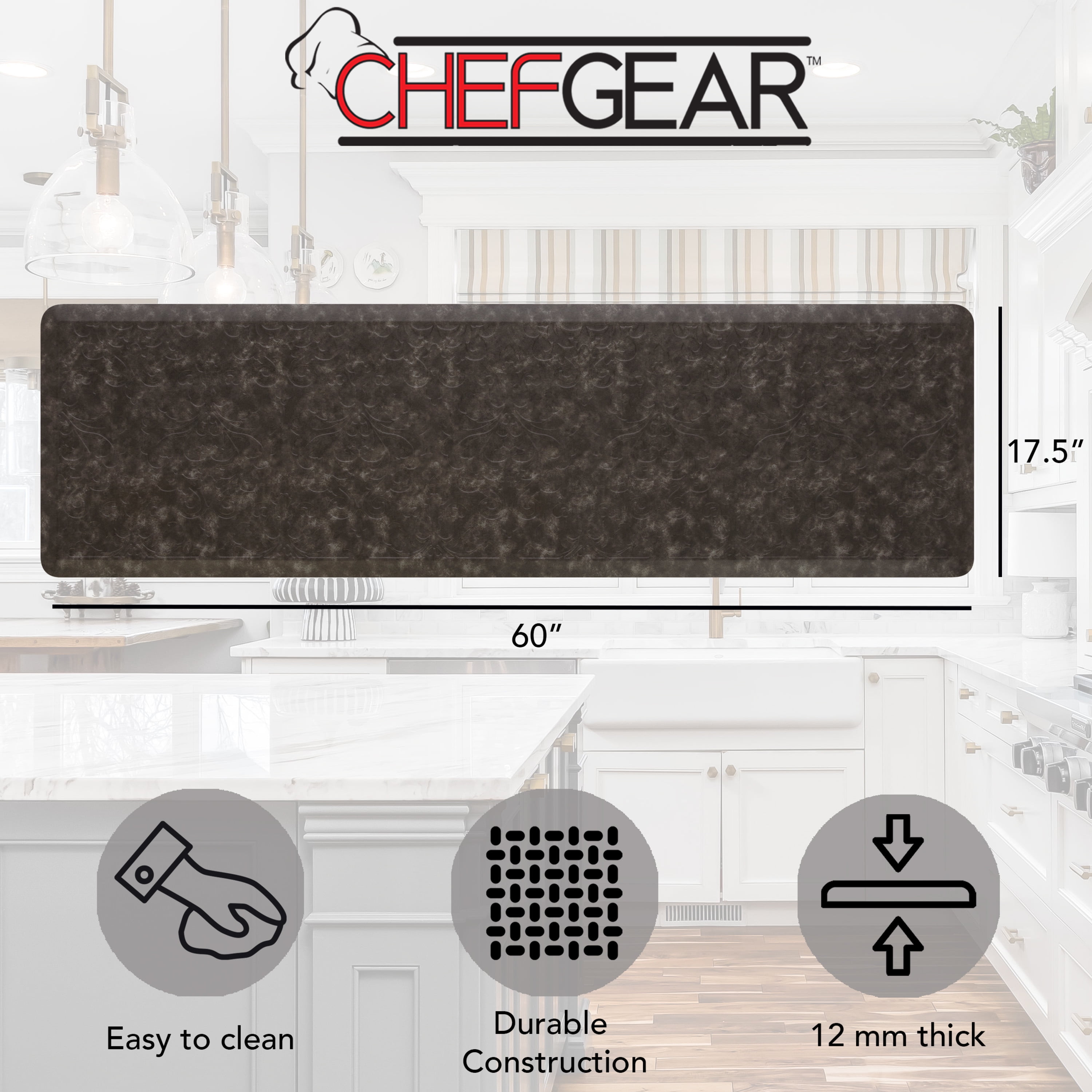 Chef Gear Marni Wellness Kitchen Mat, Dark Gray, 17.5" x 60"