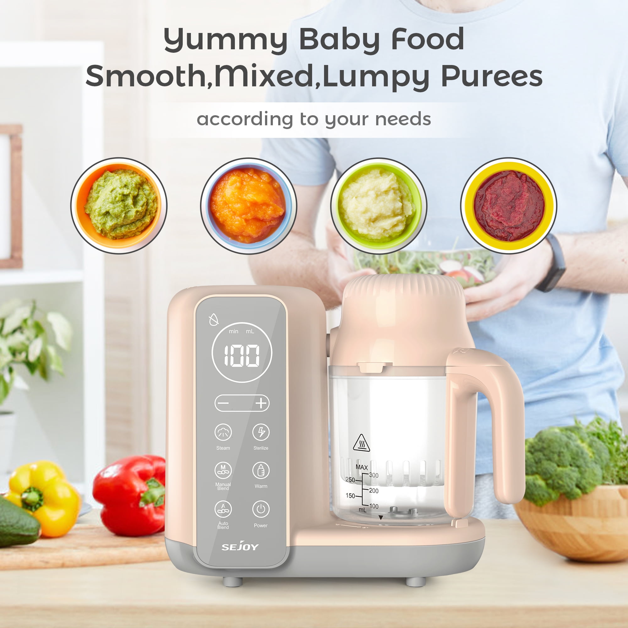 XSUN Baby Food Maker, Wireless Baby Food Processor Set for Baby Food, Fruit, Vegatable, Meat, Baby Food Blender with Baby Food Containers, Baby Food